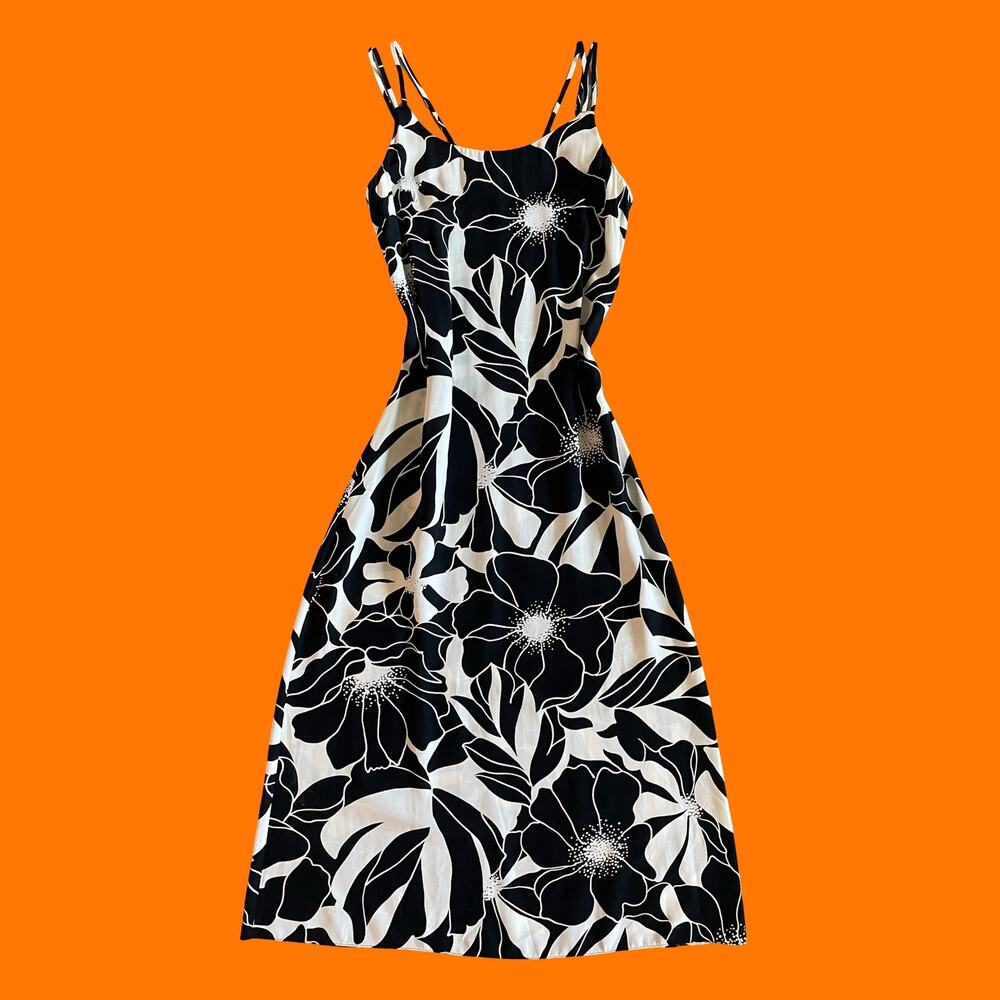 90's vintage black and white floral minimalist y2k maxi dress Size 8